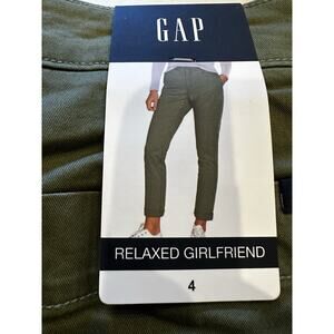 New GAP Women's Pants Size 4 Relaxed Girlfriend Cuffed Ankle Pants Green